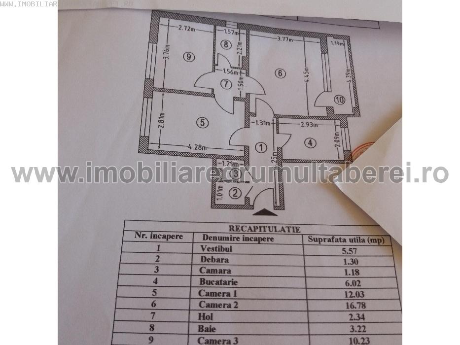 vanzare apartament 3 camere, Plaza, cf 1, etaj 10/10, circular,      pret 57.000 EUR
