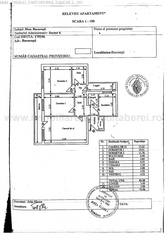 vanzare apartament 3 camere, Bucla, cf 1, decomandat, etaj 7/10, cu imbunatatiri,        pret 60.000 EUR