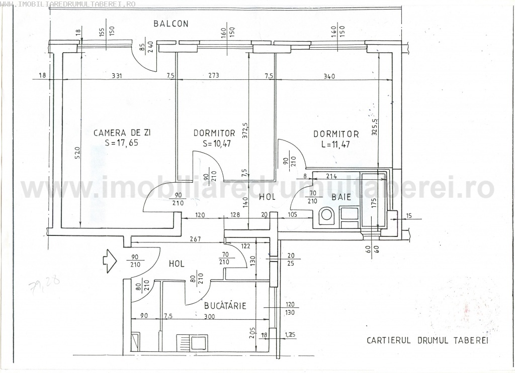 vanzare apartament 3 camere, Valea Ialomitei, cf 1, decomandat, etaj 10/10, cu imbunatatiri,       pret 55.000 EUR