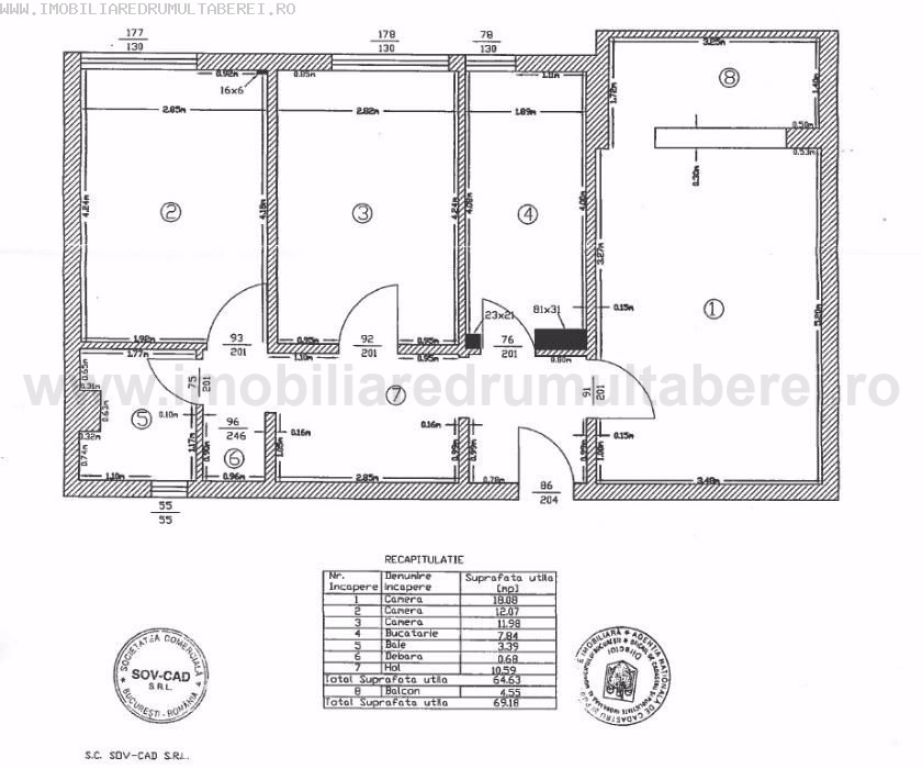 vanzare apartament 3 camere, Timisoara, Sibiu, cf 1, decomandat, etaj 1/10, cu imbunatatiri, bloc 1977,         pret 83.000 EUR