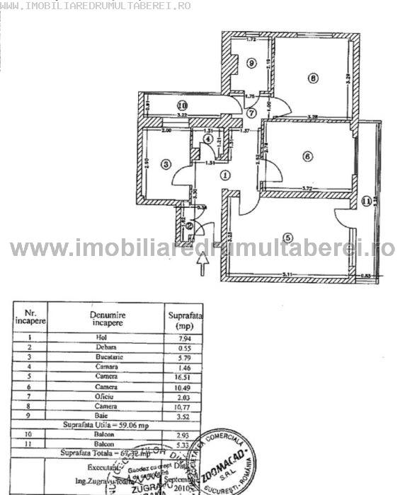 vanzare apartament 3 camere, Valea Ialomitei, cf 1, decomandat, etaj 10/10, liber,      pret 56.000 EUR