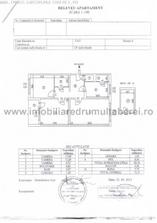 vanzare apartament 3 camere, Valea Argesului, cf 1, decomandat, etaj 4/4, bloc reabilitat,       pret 67.500 EUR