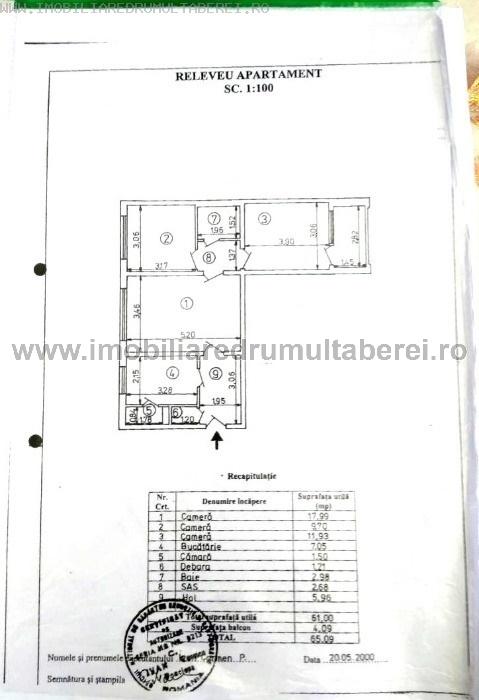 vanzare apartament 3 camere, Valea Ialomitei, cf 1, etaj 2/4, semidecomandat, liber,         pret 65.000 EUR