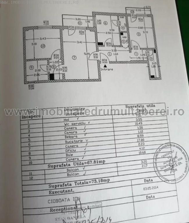 vanzare apartament 3 camere, Valea Ialomitei, cf 1, etaj 7/10, semidecomandat, 2 gr.sanitare,        pret 83.000 EUR