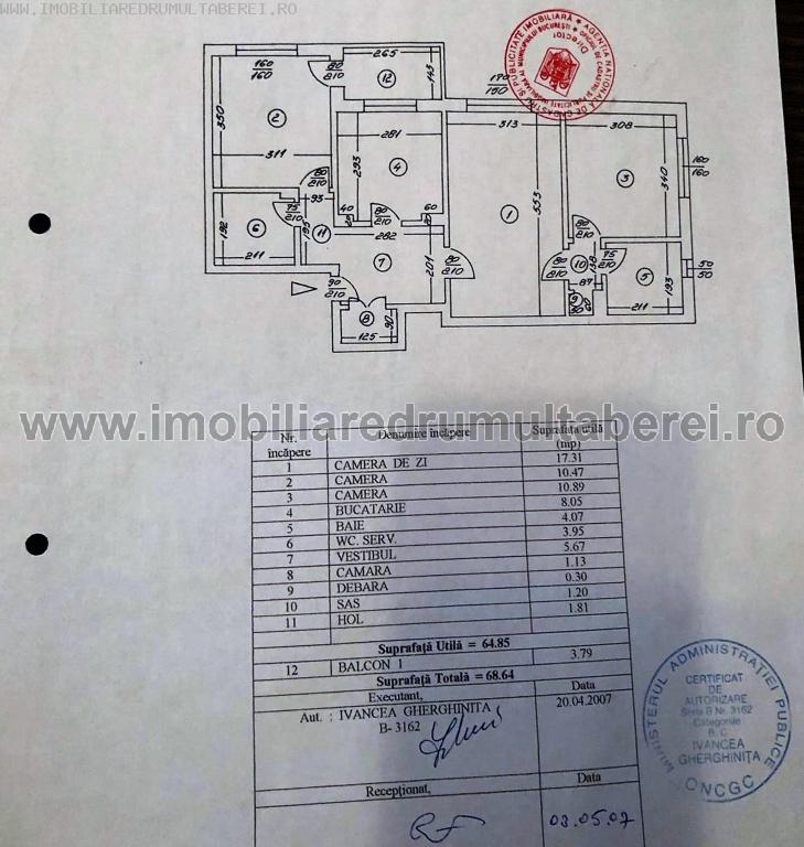vanzare apartament 3 camere, 1 Mai, cf 1, etaj 5/8, semidecomandat, bloc 1982,           pret 76.000 EUR