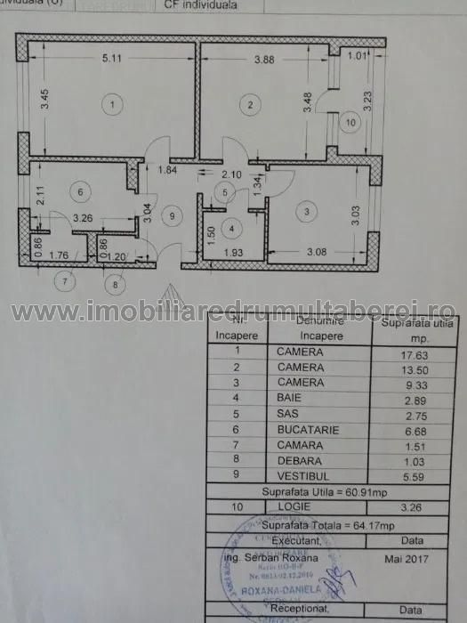 vanzare apartament 3 camere, Materna, Campul cu Flori, cf 1, decomandat, parter/4,          pret 65.000 EUR