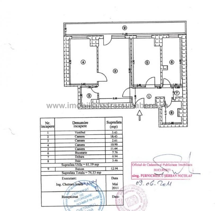 vanzare apartament 3 camere, Romancierilor Metrou, cf 1, decomandat, etaj 1/8, bloc reabilitat,       pret 130.000 EUR